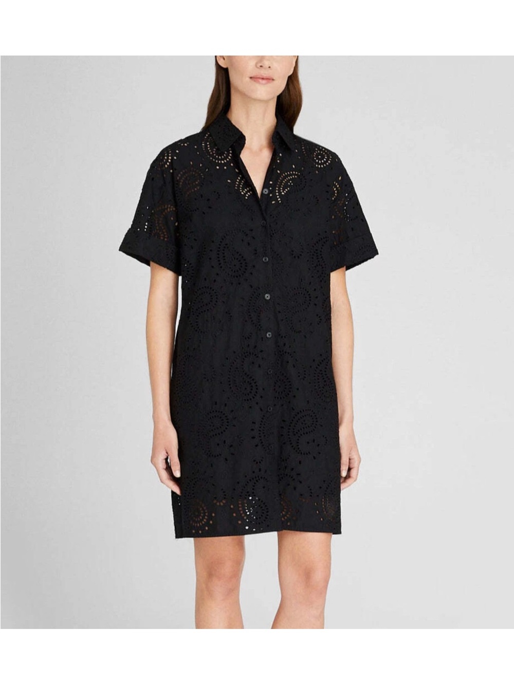 Club Monaco Black Eyelet Shirt Dress